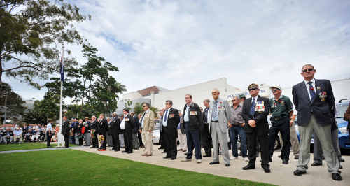 Out in force: Marchers line up in front of the cenotaph for the Remembrance Day service. Out in force: Marchers line up in front of the cenotaph for the Remembrance Day service.